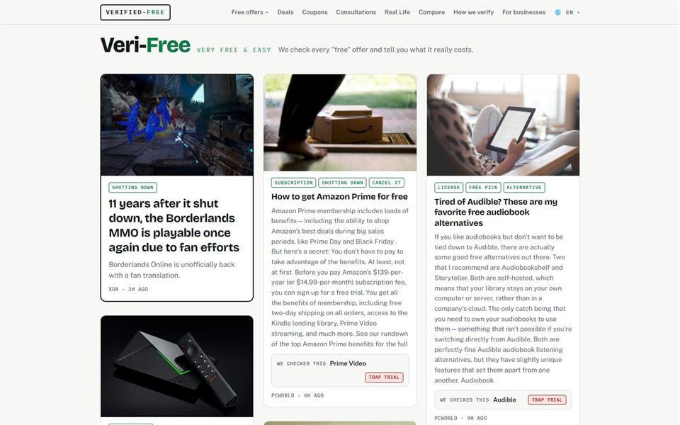 The Veri-Free front page